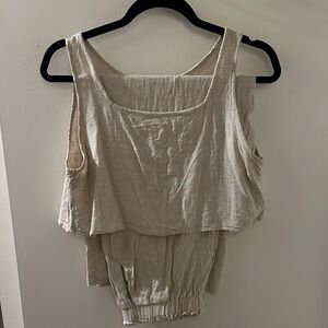 Women's Beige Linen Sleeveless Top & Pants Set